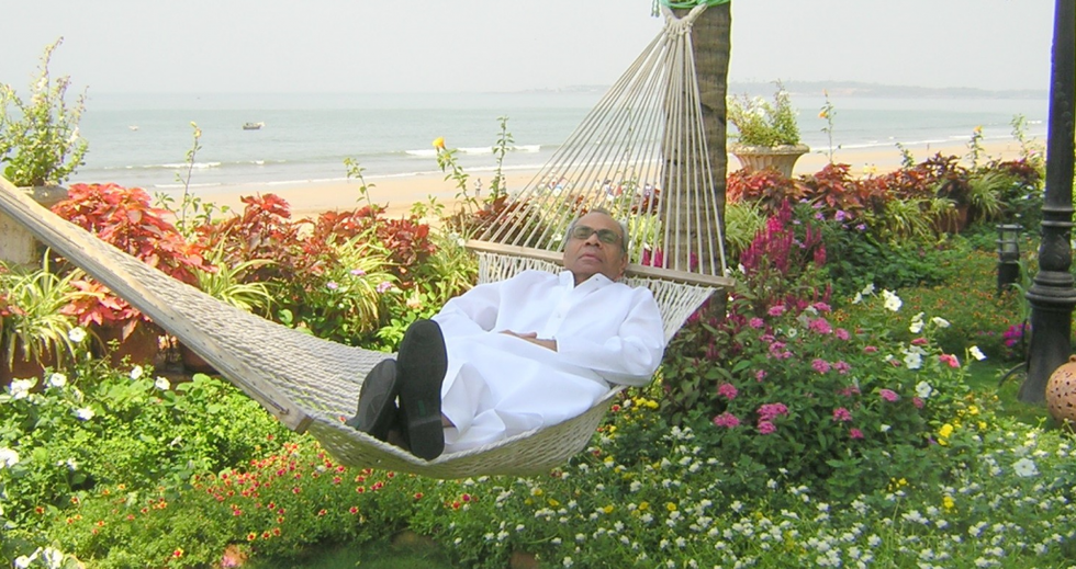 LEAD 1 Srichand Hinduja INSET 3 relaxing in a hammock in Juhu Mumbai