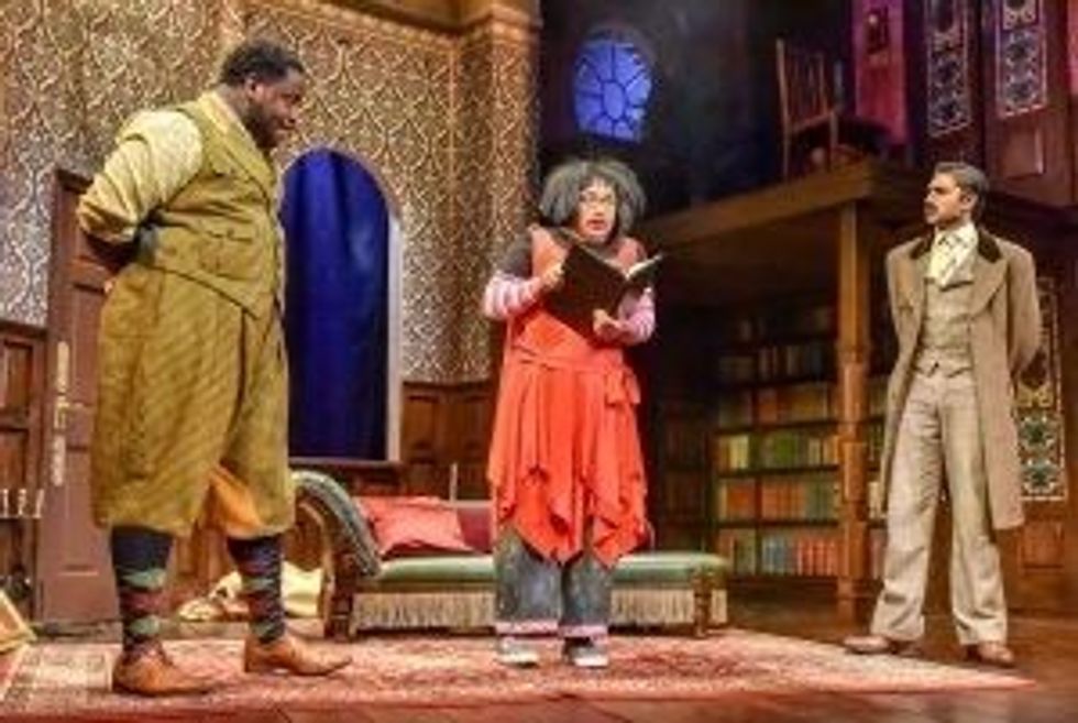Lead inset 6. Tendai Humphrey Sitima Ashh Blackwood and Mikhail Sen in The Play That Goes Wrong at The Duchess Theatre. Credit Robert Day.