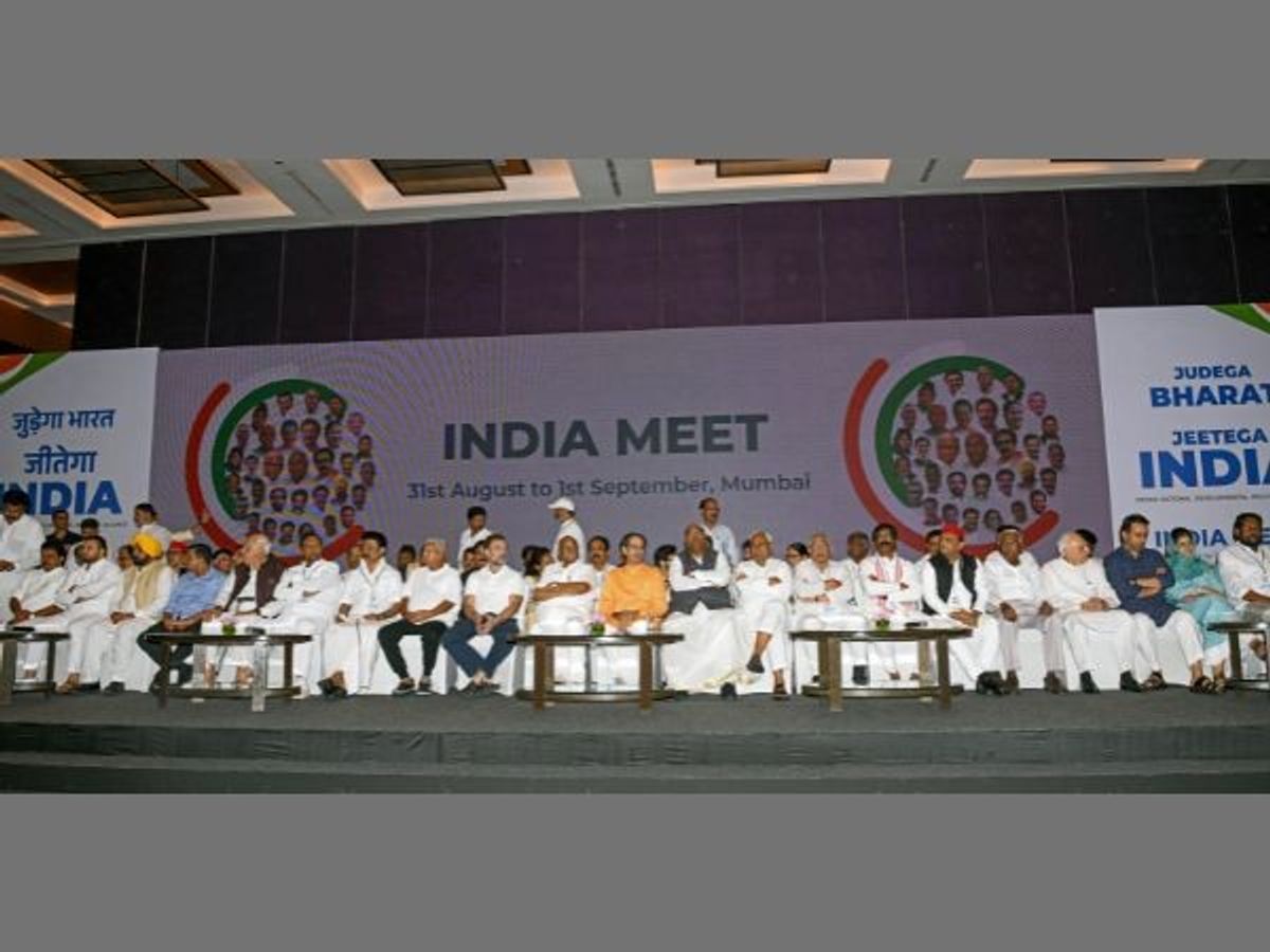 Leaders of the INDIA (Indian National Developmental Inclusive Alliance) bloc leaders who are opposing prime minister Narendra Modi's Bharatiya Janata Party at the Hyatt Hotel, in Mumbai