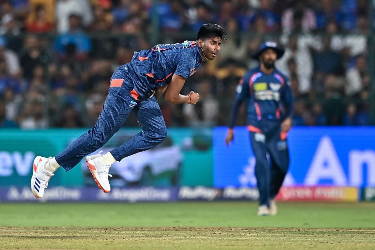 Lucknow Super Giants' Mayank Yadav bowls in IPL 2024
