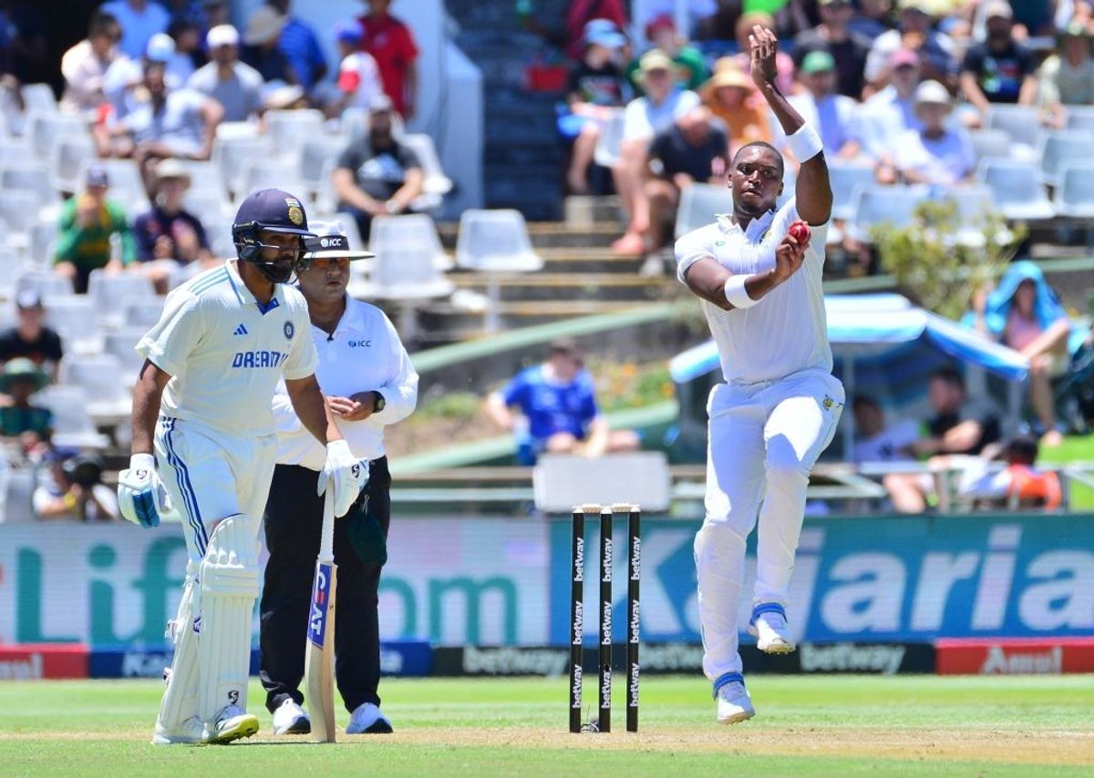 Lungi Ngidi bowls in second South Africa-India Test in Cape Town