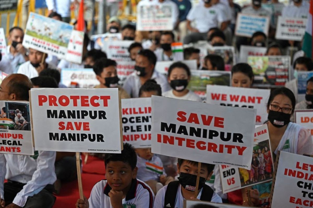 Members of the 'Chennai Manipuri community' hold a peace demonstration to protest in solidarity with the people of India's northeastern state of Manipur amid ethnic violence, in Chennai, Tamil Nadu,