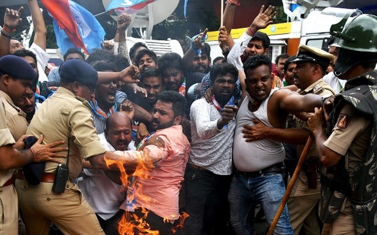Congress Holds Protests In Southern Indian State Against Arrest Of It's Leader