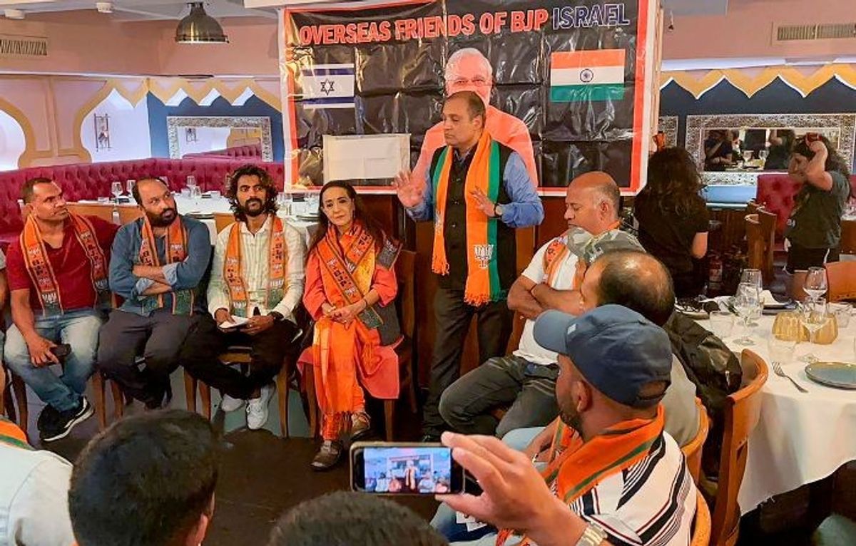 Members of the Overseas Friends of BJP in Israel at a meeting, in Israel