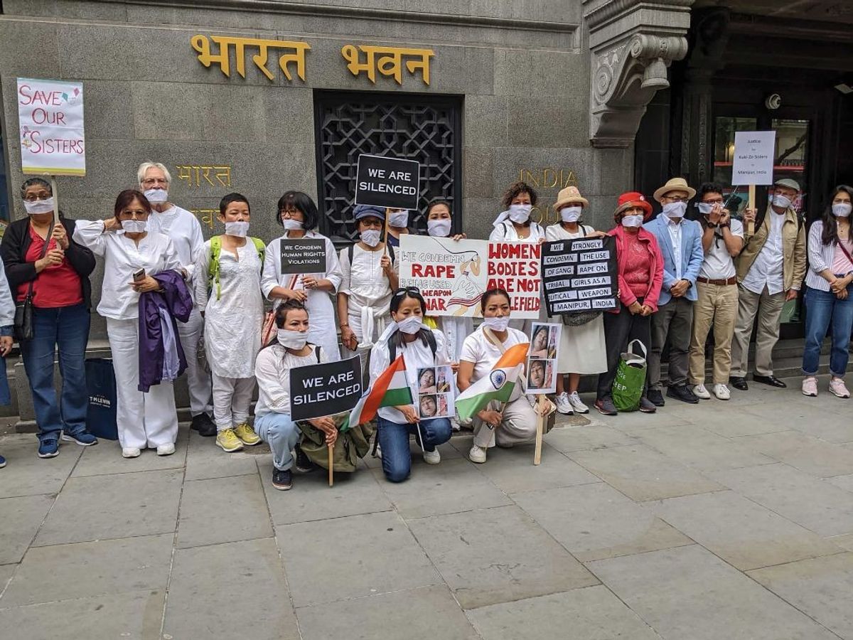 Members of the Women of North East India Support Network during a silent protest march over violence in the northeastern state of Manipur in London.