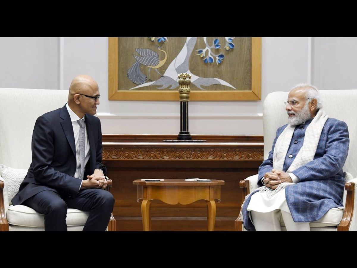 Microsoft chairman and CEO Satya Nadella calls on Indian prime minister Narendra Modi, in New Delhi