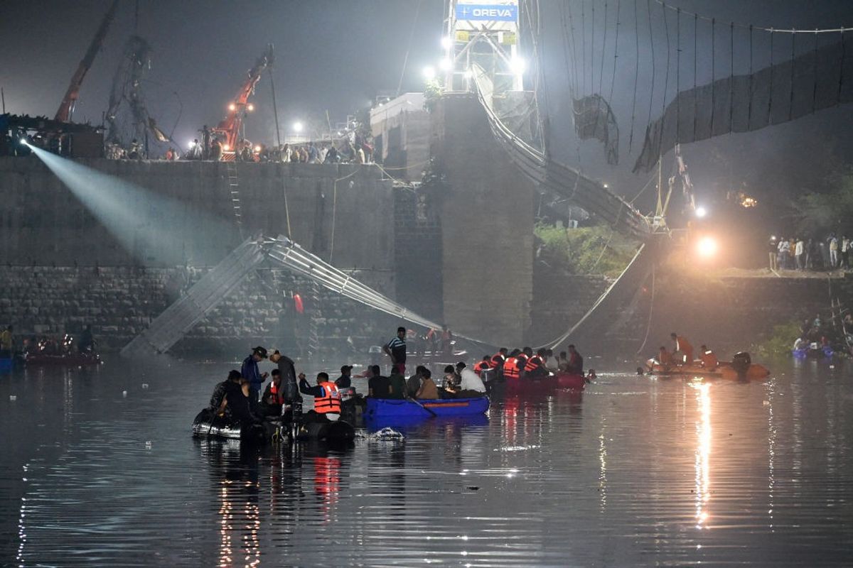 Morbi bridge collapse tragedy in India's Gujarat in October 2022