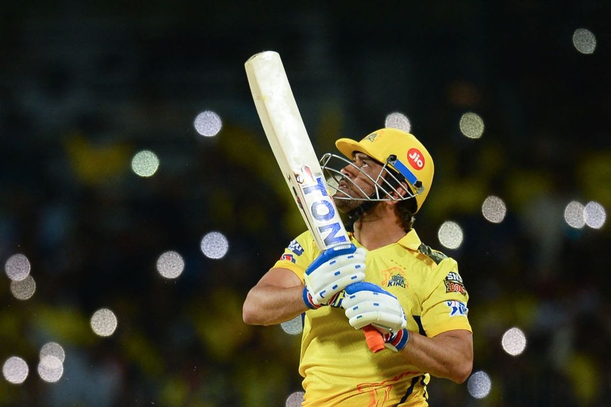 MS Dhoni plays a shot in IPL 2023