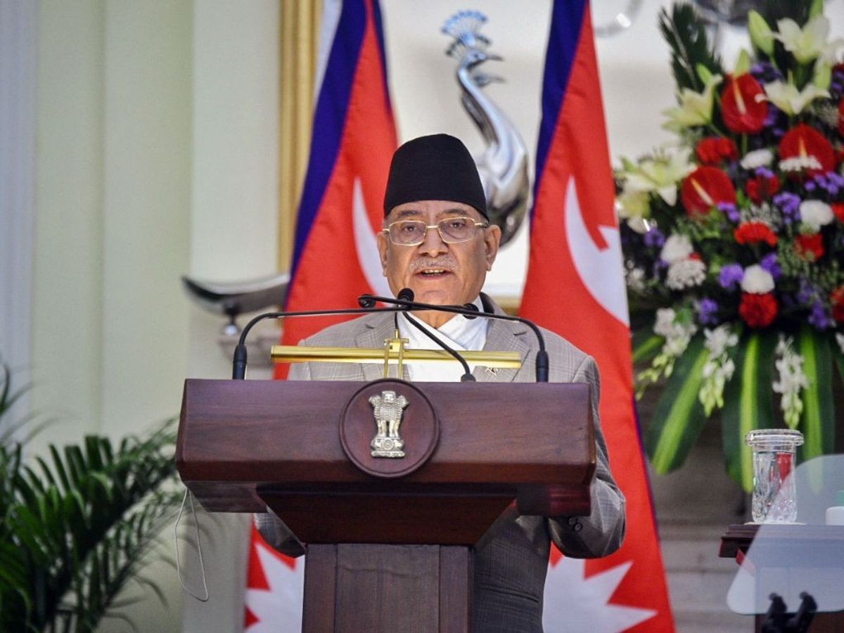 Nepali prime minister Pushpa Kamal Dahal 'Prachanda' at Hyderabad House in New Delhi, India