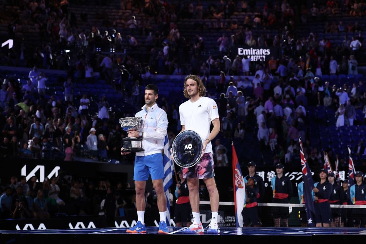 Novak Djokovic and Stefanos Tsitsipas after Australian Open 2023 final
