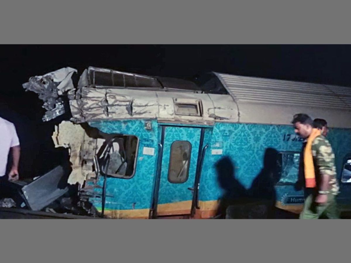 One of the mangled coaches of Coromandel Express, a passenger train that hit a good train in the eastern Indian state of Odisha