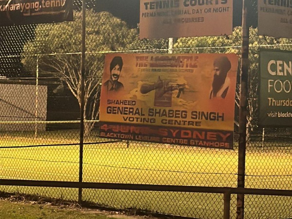 One of the posters on display in Sydney, Australia, showing a picture of slain Sikh militant leader Jarnail Singh Bhindranwale.