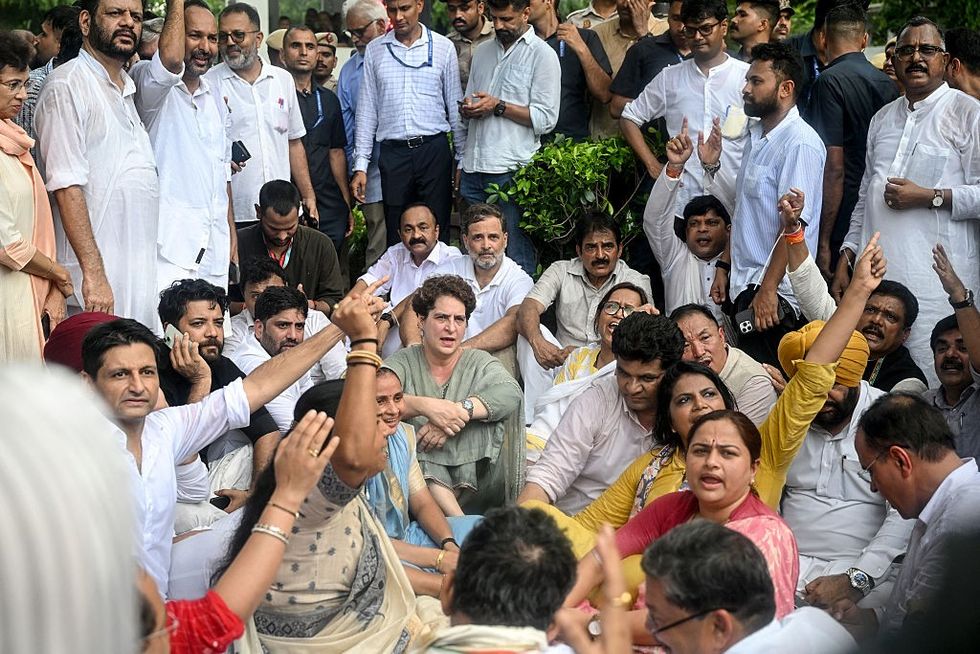 Opposition leaders of the Indian National Congress (INC) party Rahul Gandhi and his sister Priyanka Gandhi Vadra