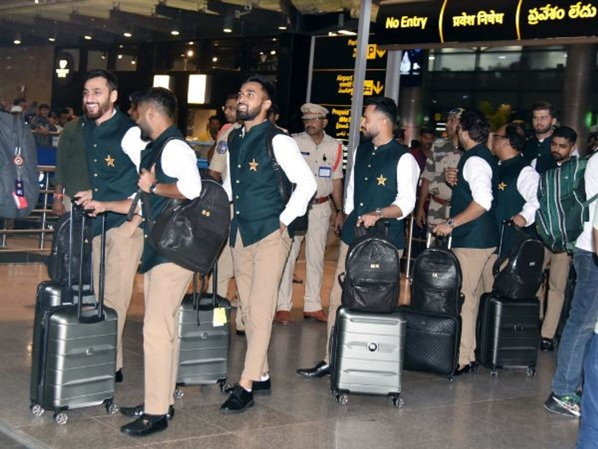 Pakistan cricketers arrive at Rajiv Gandhi International Airport in India's Hyderabad city