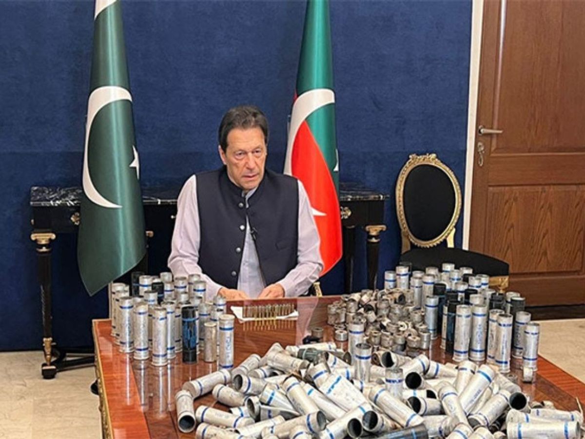 Pakistan's former prime minister Imran Khan addresses the nation in Lahore on March 15, 2023.