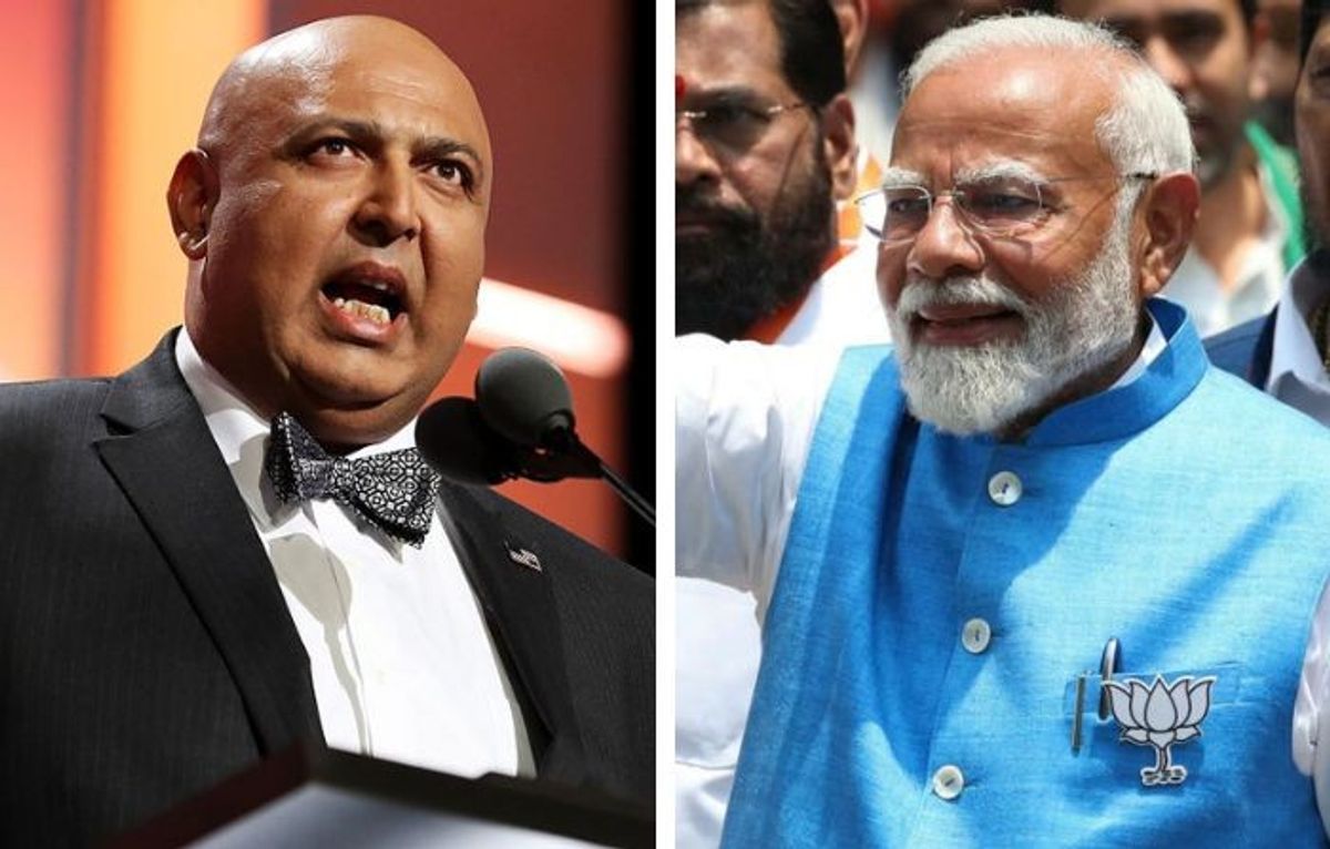 Pakistani-American businessman Sajid Tarar (L) and Indian PM Narendra Modi