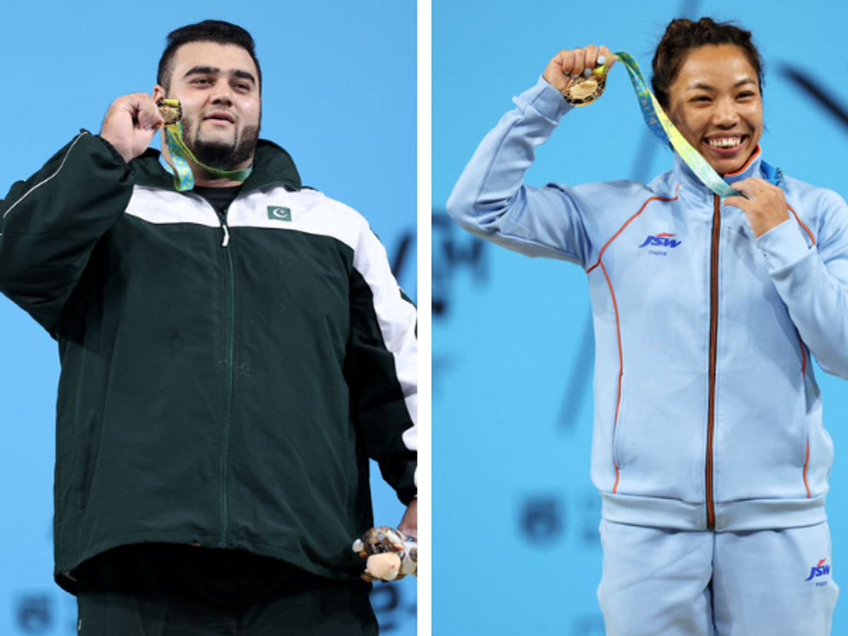 Pakistani and Indian gold medal winning weightlifters at CWG 2022