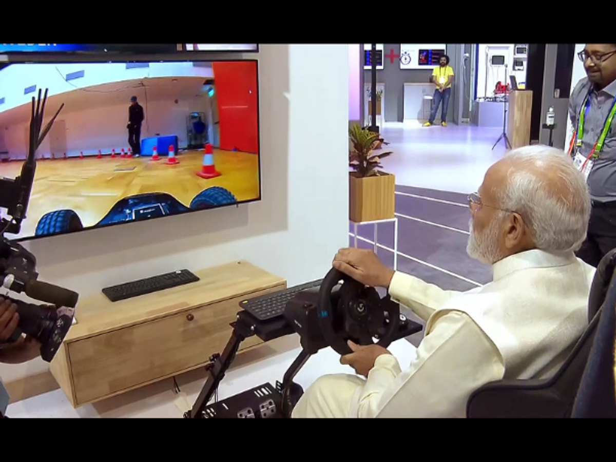PM Narendra Modi remotely drives car in Sweden at 5G launch