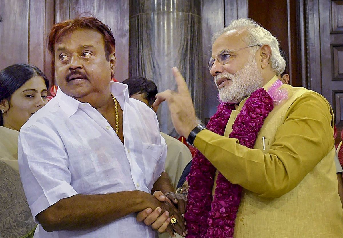PM Narendra Modi with late Tamil actor-politician Vijaykanth