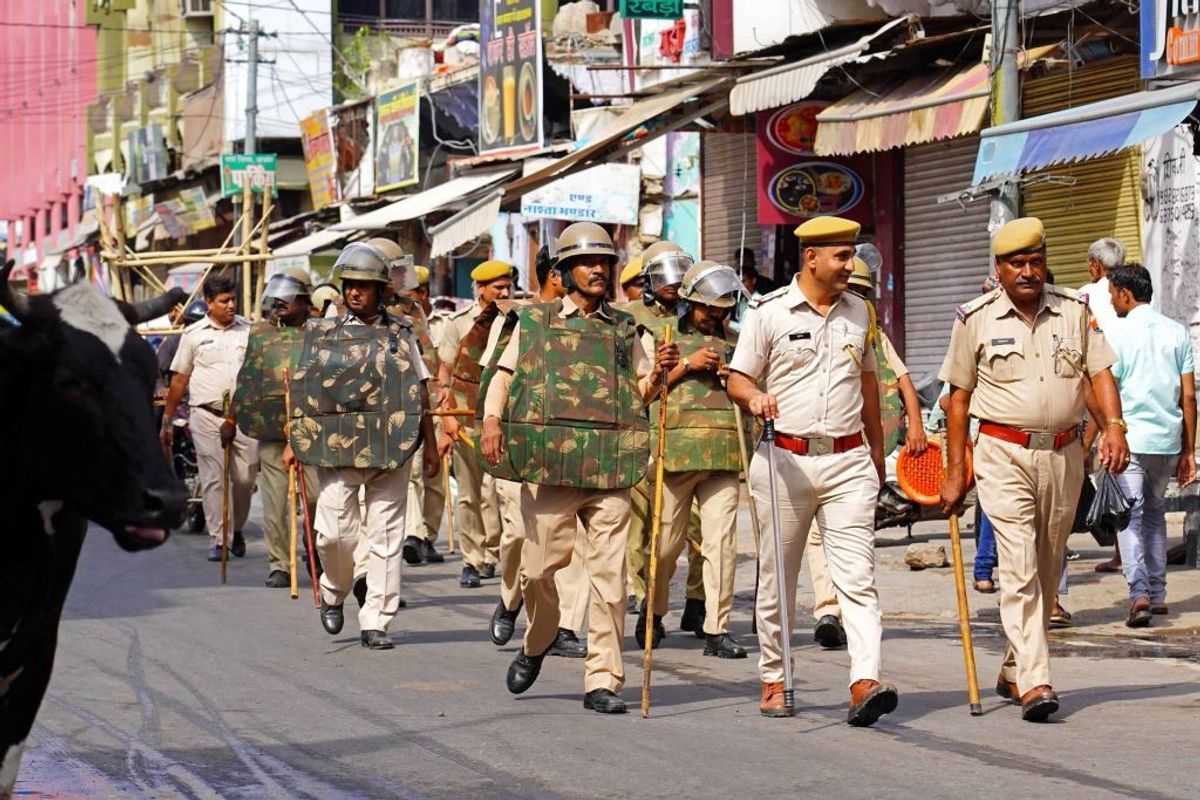 Police flag march in Udaipur