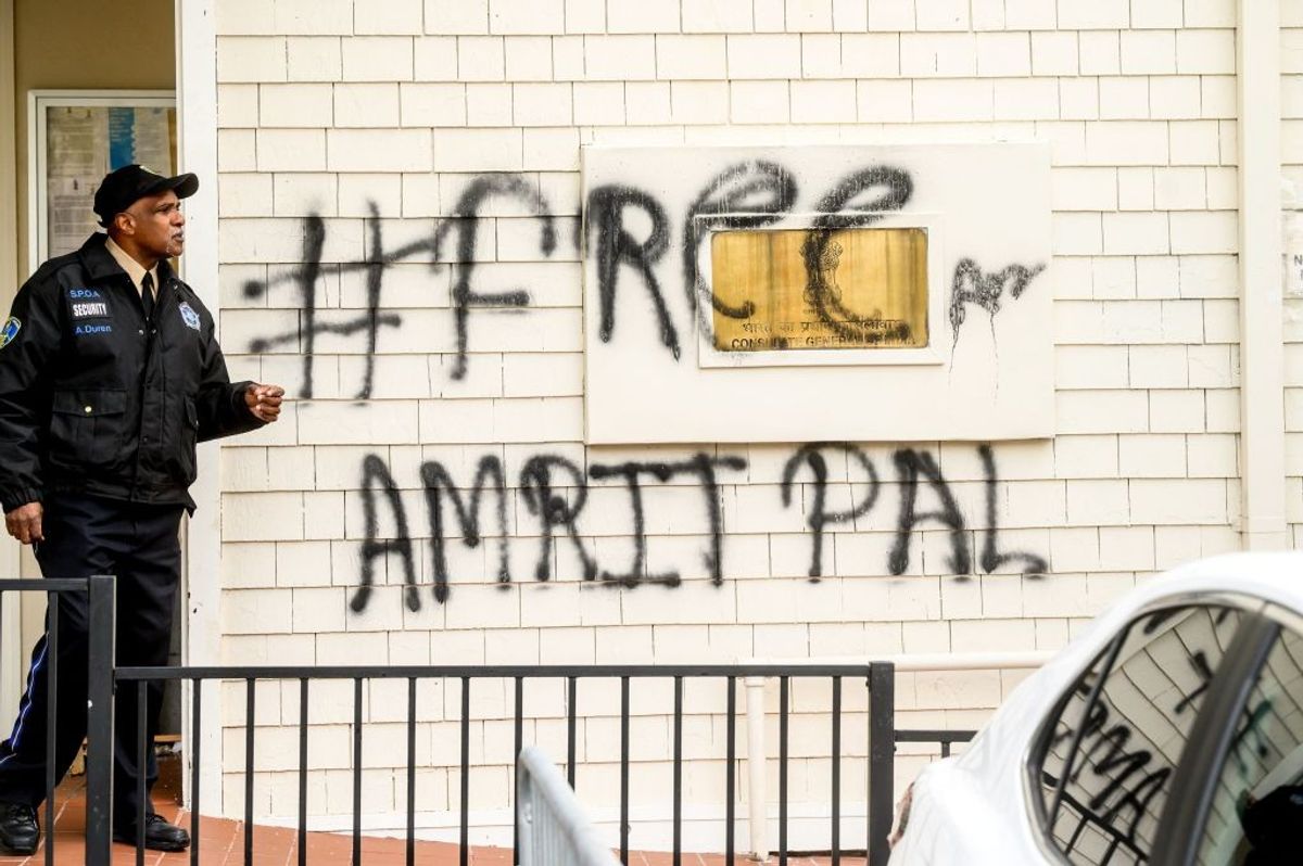 Pro-Khalistan supporters vandalise the Indian consulate in San Francisco, US.