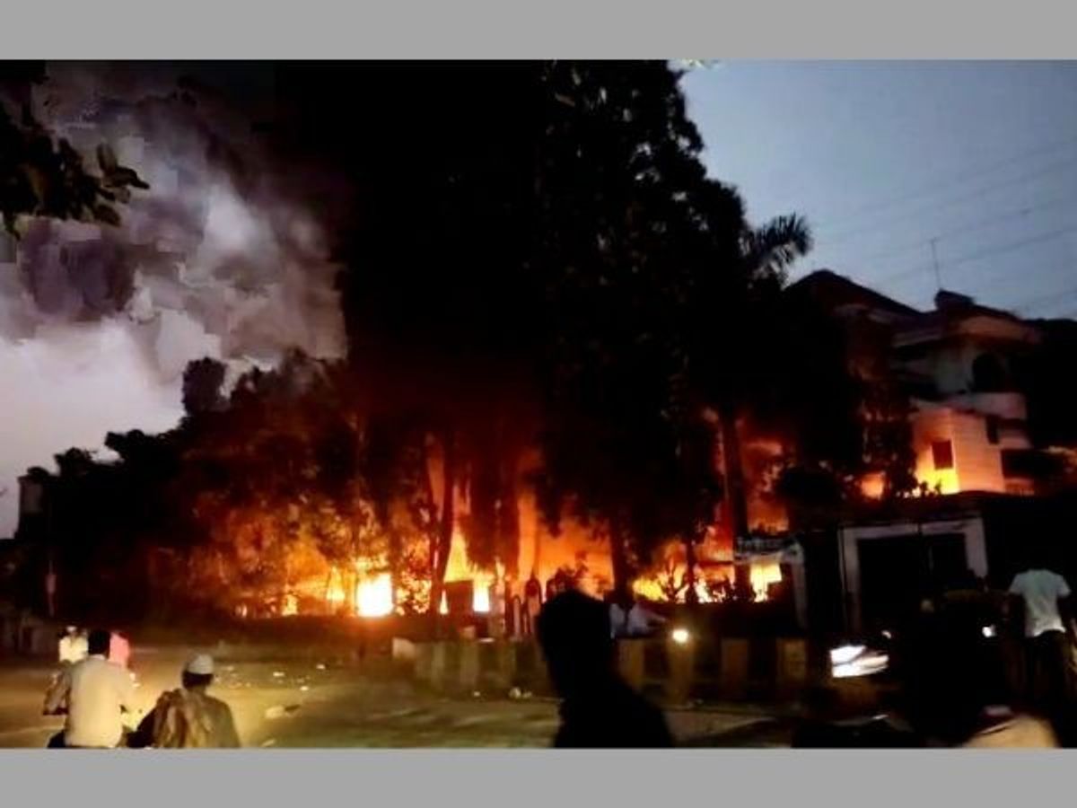 Pro-Maratha reservation torch the office of a political party in Beed in the western Indian state of Maharashtra