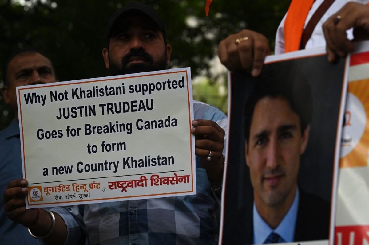 Protest in New Delhi against Canadian prime minister Justin Trudeau
