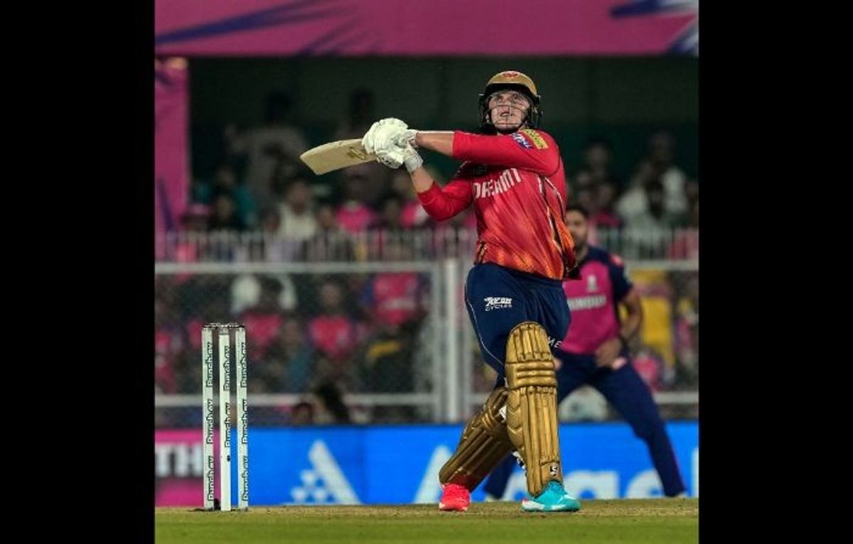 Punjab Kings captain Sam Curran plays a shot against Rajasthan Royals in IPL 2024