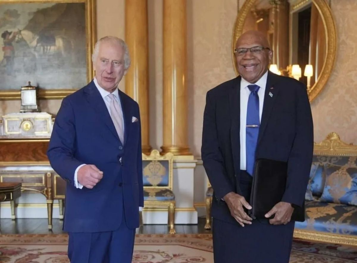 Fiji prime minister Sitiveni Rabuka meets King Charles in London