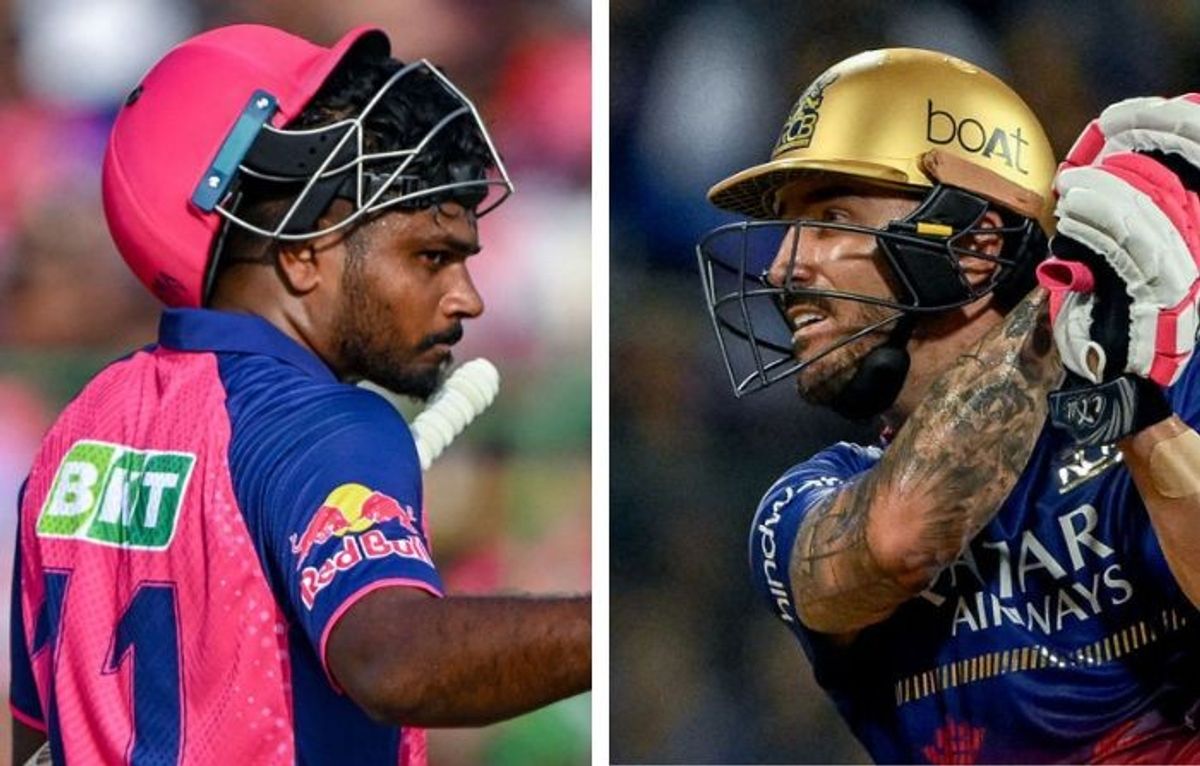Rajasthan Royals captain Sanju Samson (L) and Royal Challengers Bengaluru captain Faf du Plessis