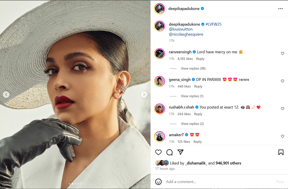 ranveer singh reacts deepika padukone post