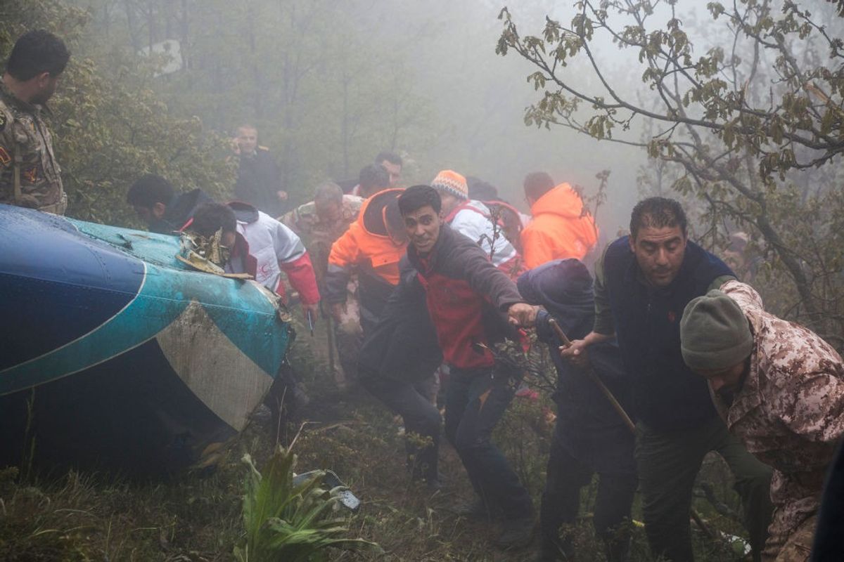 Rescue operations at the site where the helicopter of Iranian president Ebrahim Raisi crashed, killing him.