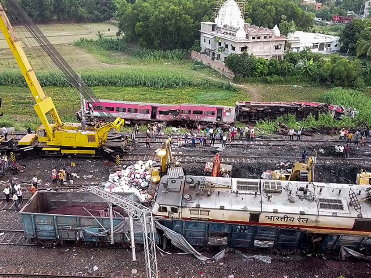 Restoration work underway at the train accident site in Balasore in the eastern Indian state of Odisha