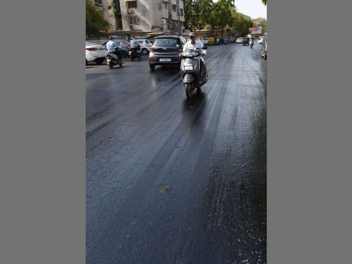 Road melts in Ahmedabad in Indian state of Gujarat