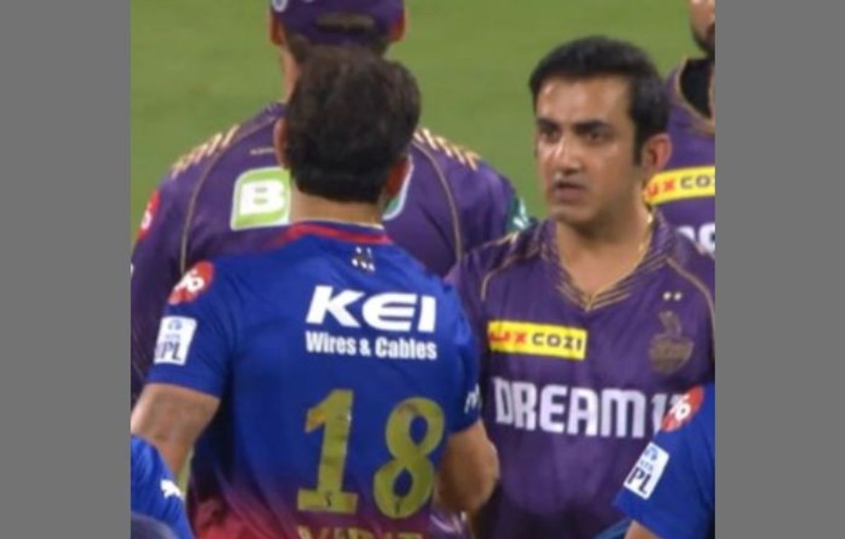 Royal Challengers Bengaluru batter Virat Kohli speaks with Kolkata Knight Riders mentor Gautam Gambhir during a match in IPL 2024