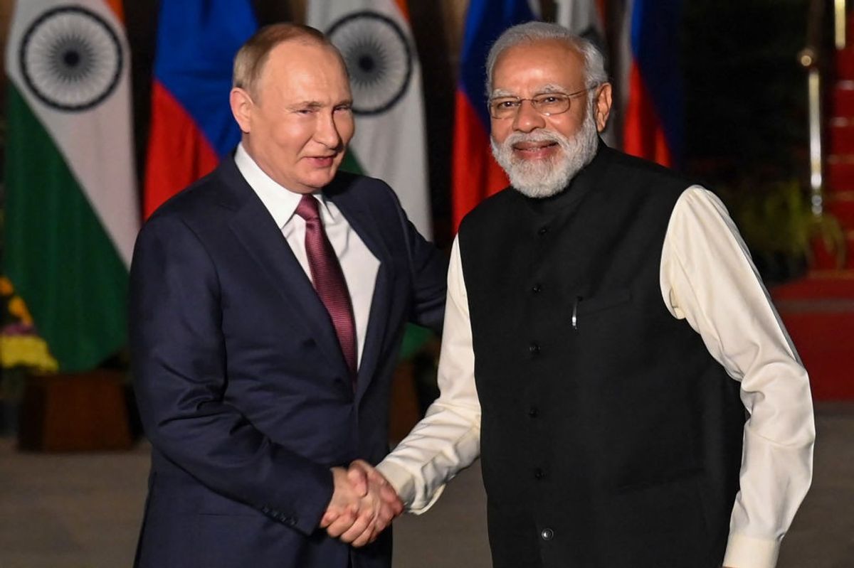 Russian president Vladimir Putin with Indian prime minister Narendra Modi