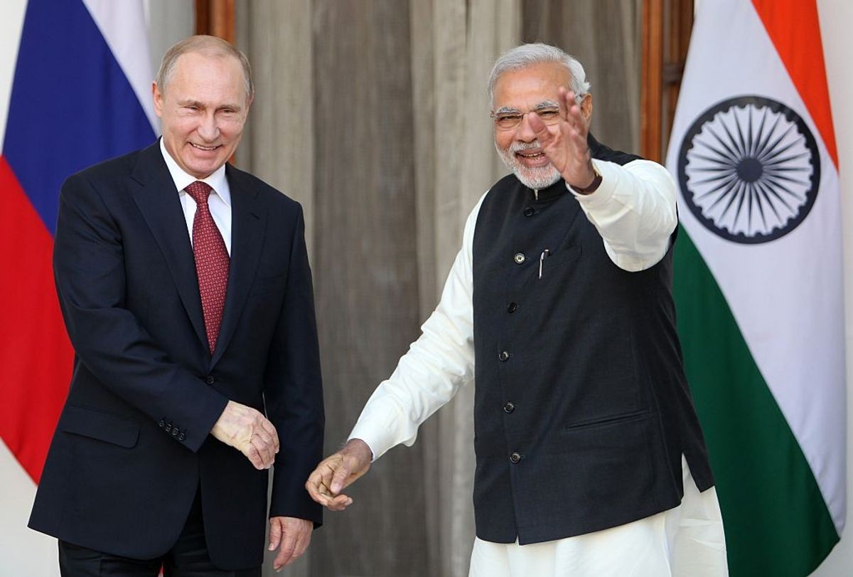 Russian president Vladimir Putin with Indian prime minister Narendra Modi