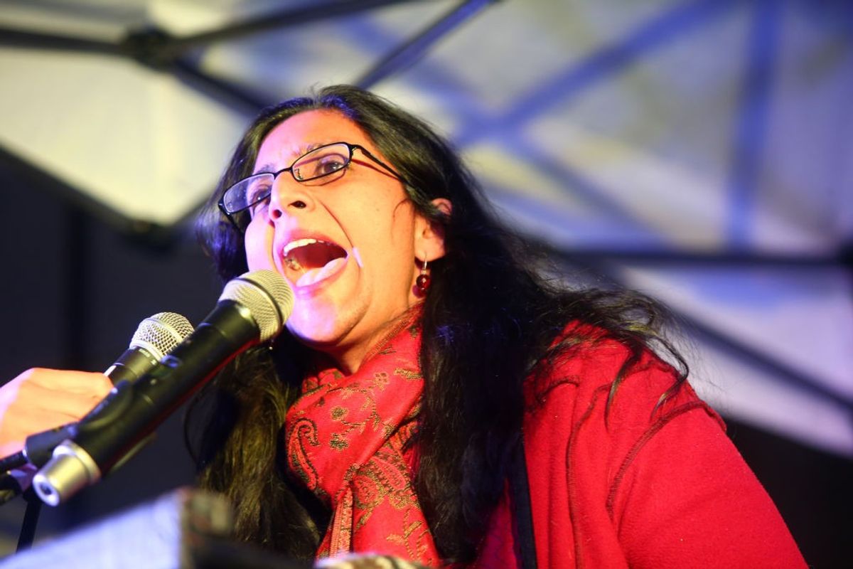 Seattle City Councilmember Kshama Sawant speaks at rally in Seattl