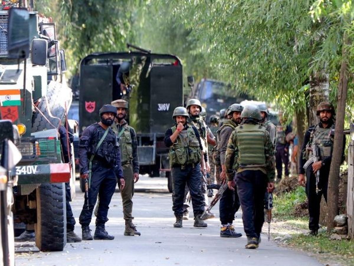 Security personnel during a search operation for terrorists in the forest area of Gadole, Kokernag in Anantnag district of Jammu and Kashmir on Saturday, September 16, 2023
