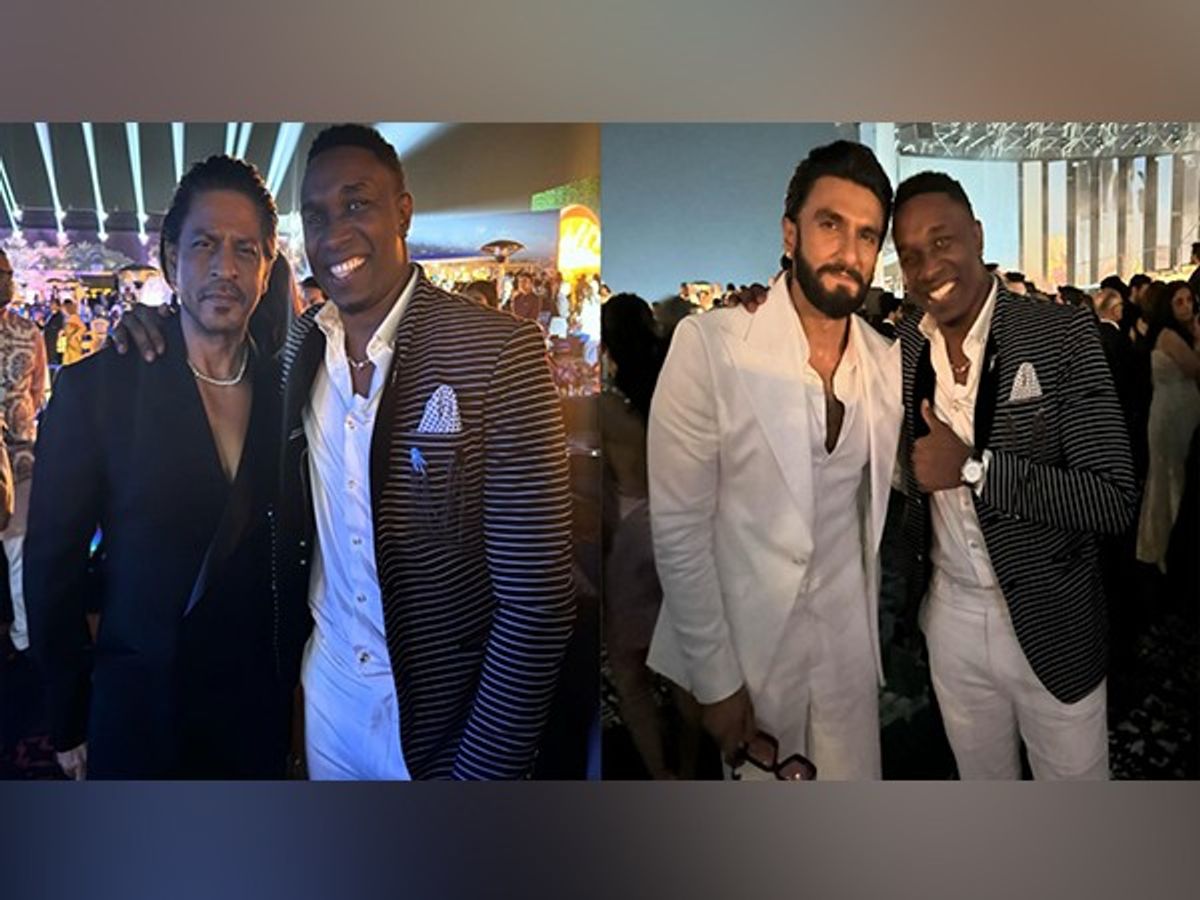 SRK, Ranveer Singh pose with Dwayne Bravo at Anant-Radhika’s pre-wedding bash