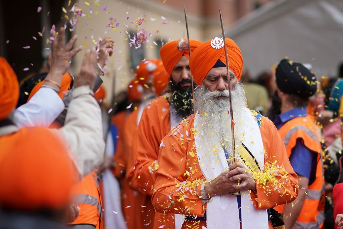 Sikh devotees of the Guru Nanak Sikh Gurdwara community celebrate Baisakhi in the UK.
