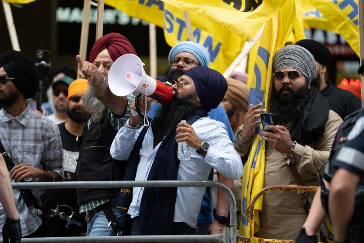 Sikhs protest for the independence of Khalistan in front of the Indian Consulate in Toronto, Canada,