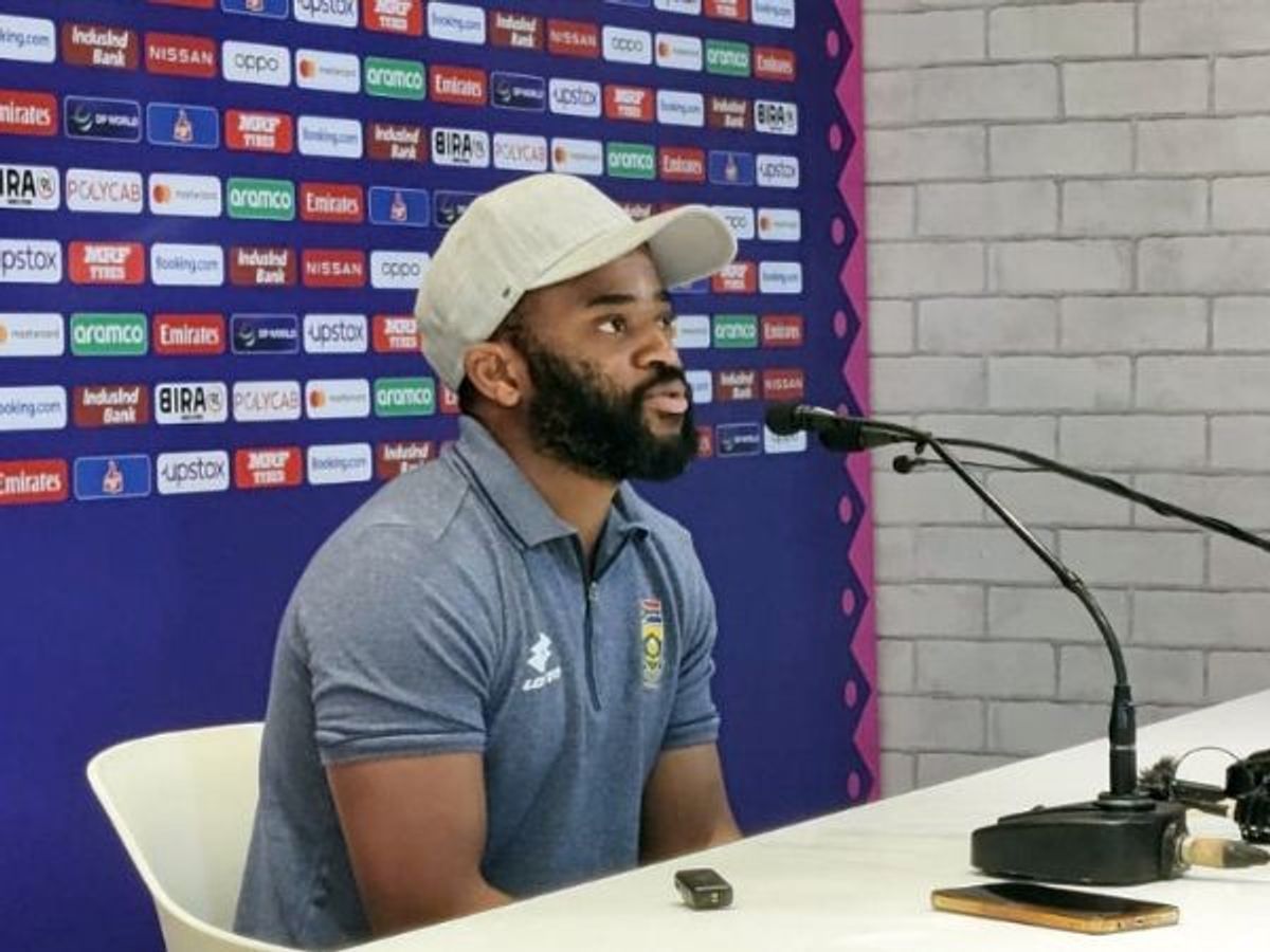 South Africa captain Temba Bavuma speaks at a press conference on the eve of his team's World Cup 2023 semifinal match against Australia in Kolkata, India, on November 16, 2023