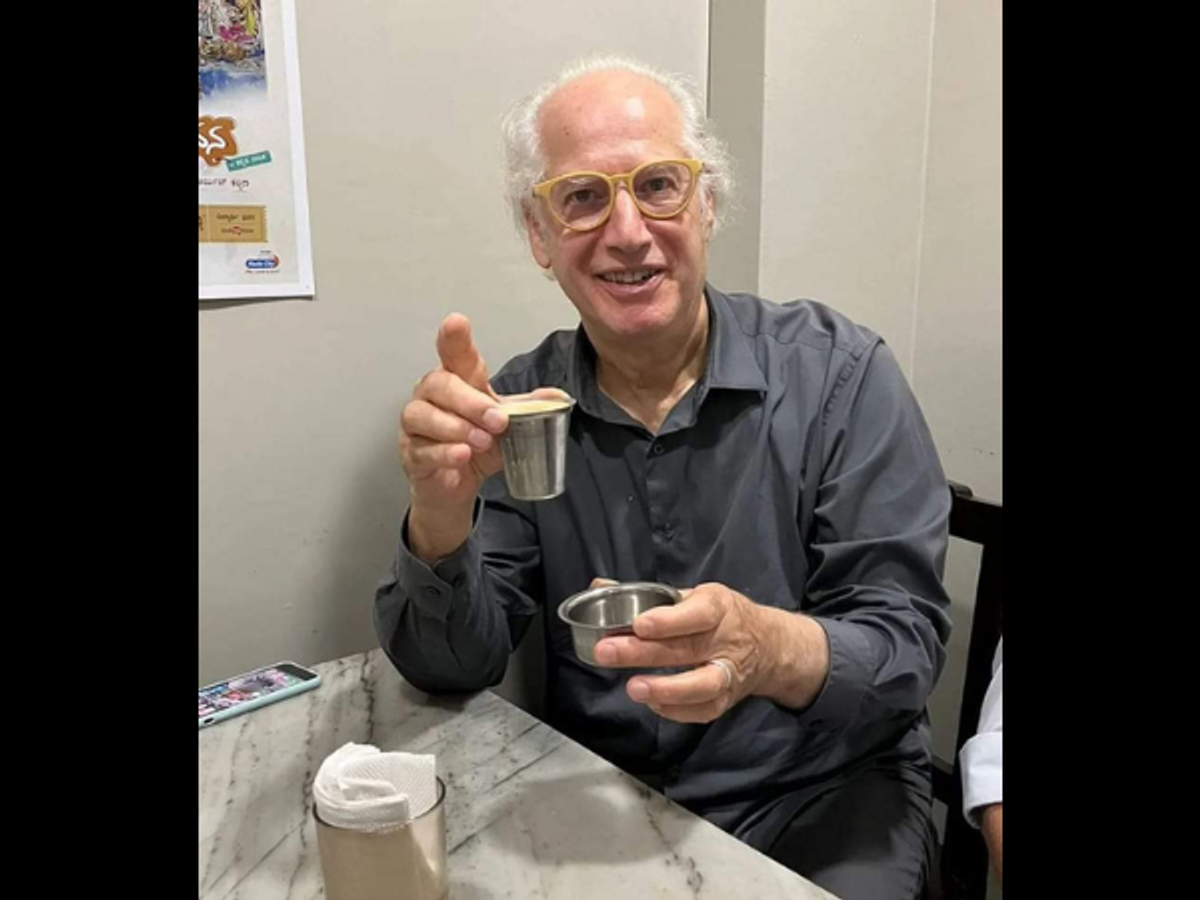 Starbucks co-founder Zev Siegl enjoys filter coffee at Vidyarthi Bhavan restaurant in Bengaluru, India