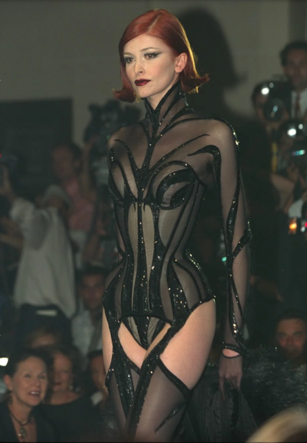 Stephane Cardinale look as it appeared on the runway in 1998 which was now completed with a fur trench coat from the original runway ensemble by Kim Kardashian