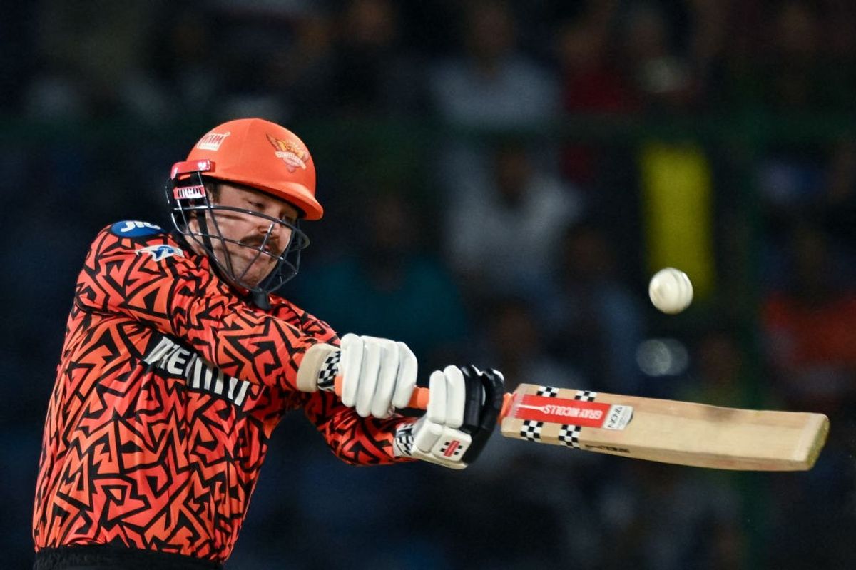 Sunrisers Hyderabad batter Travis Head plays a big shot against Delhi Capitals in IPL 2024