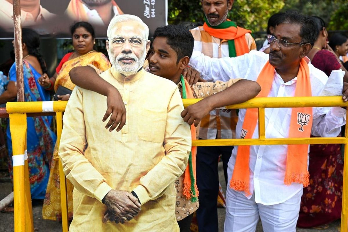 Supporters in a rally of India's ruling Bharatiya Janata Party in Chennai in the southern Indian state of Tamil Nadu