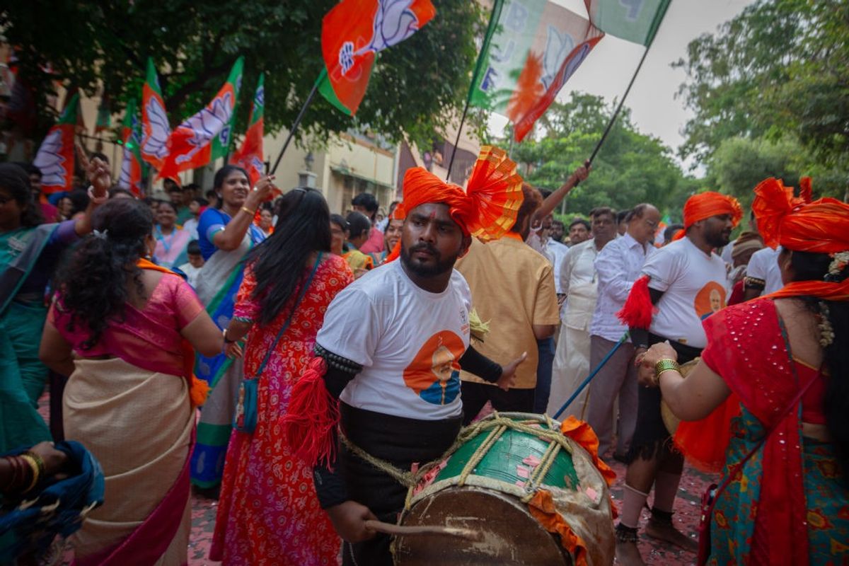Supporters of India's ruling BJP celebrate their party's win in the 2024 general elections.