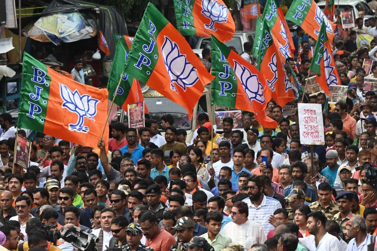 Supporters of PM Narendra Mdi's BJP at a rally.
