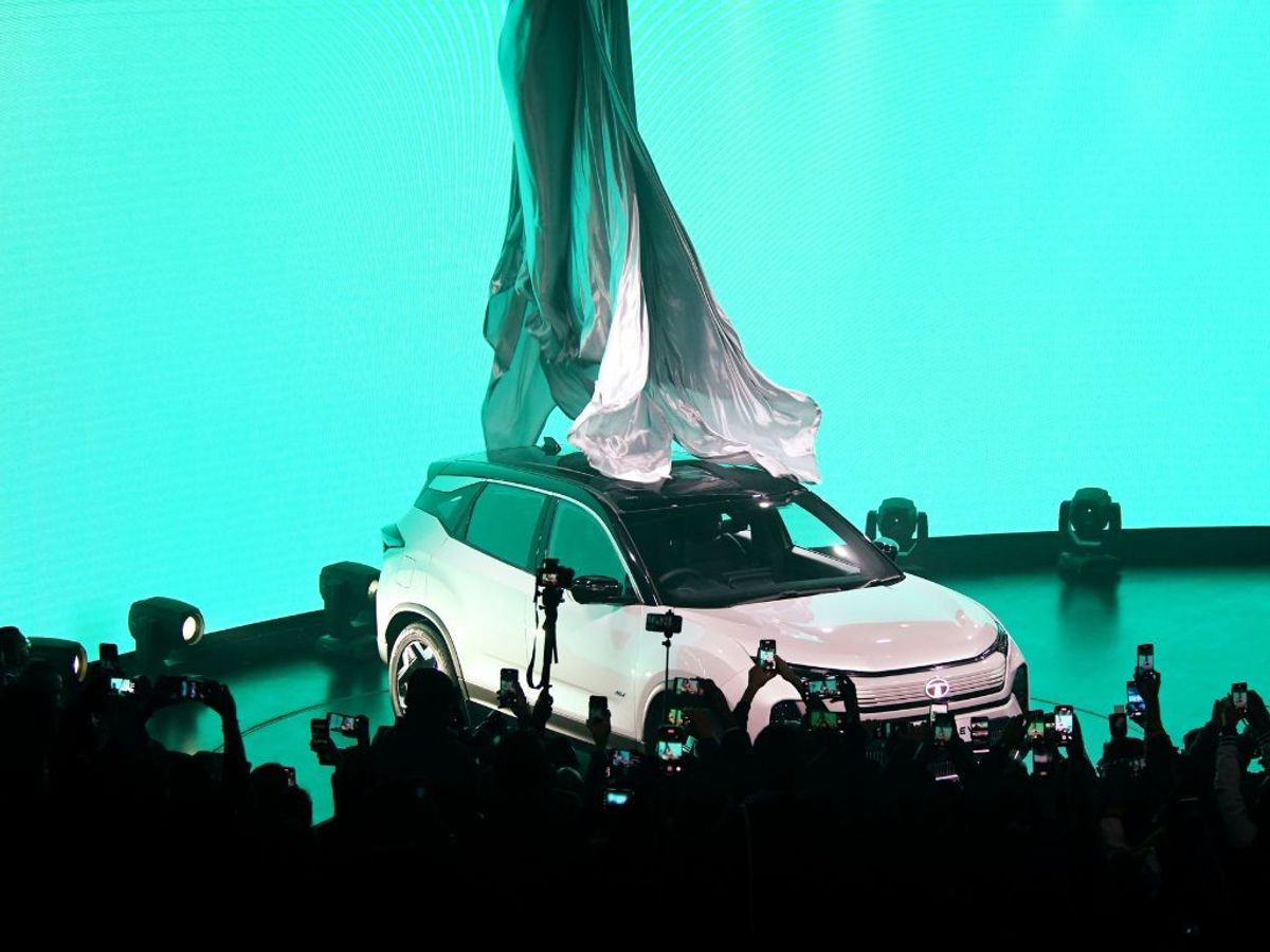 Tata Sierra EV concept being unveiled during the Auto Expo 2023, at India Expo Mart, in Greater Noida, India